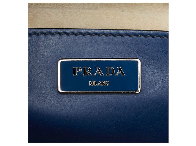 Sac à main Prada avec plaque logo triangle - Cuir Navy Bleu Marine - vue 9