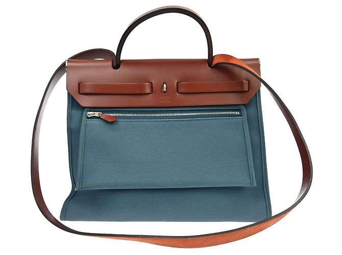 Hermès Herbag Zip Piel y Toile 31 Azul - vista 2