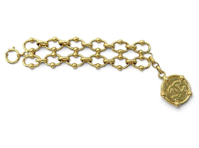 NEUES CHANEL DE CASTELLANE 1994 ARMBAND T19.5 SEILRINGE CC LOGO MEDAILLON Golden - Ansicht 2