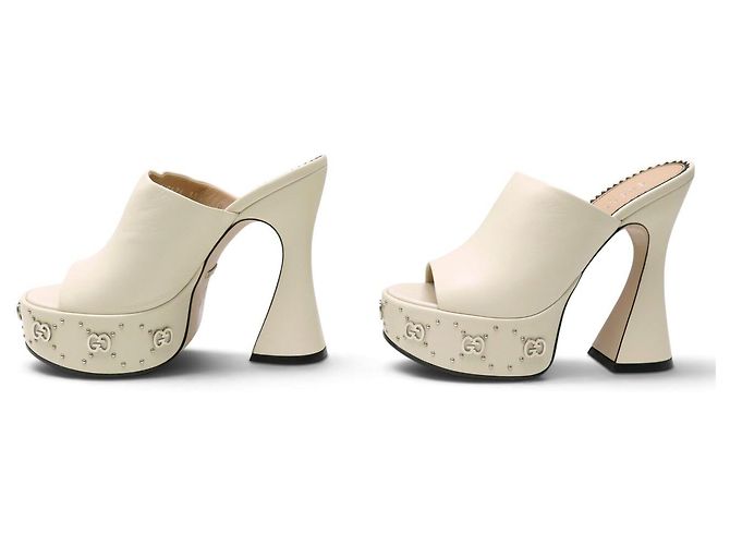 NEU GUCCI MALAGA CLOGS MIT KEILABSATZ 35.5 IT 36.5 FR GG LOGO Roh - Ansicht 2