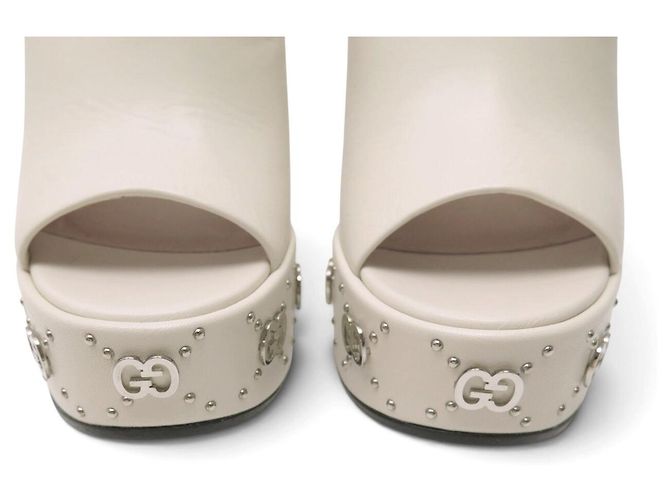 NEU GUCCI MALAGA CLOGS MIT KEILABSATZ 35.5 IT 36.5 FR GG LOGO Roh - Ansicht 4
