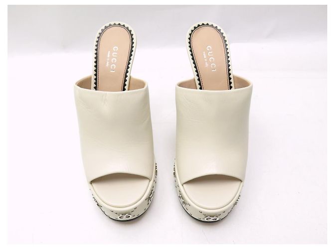 NEU GUCCI MALAGA CLOGS MIT KEILABSATZ 35.5 IT 36.5 FR GG LOGO Roh - Ansicht 8