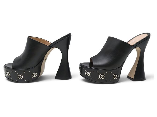 NEU GUCCI MALAGA CLOGS MIT KEILABSATZ 36.5 IT 37.5 FR GG LOGO Schwarz - Ansicht 2