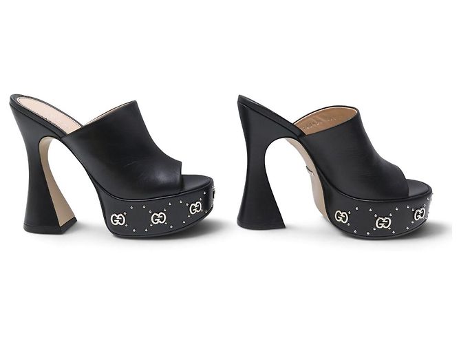 NEU GUCCI MALAGA CLOGS MIT KEILABSATZ 36.5 IT 37.5 FR GG LOGO Schwarz - Ansicht 3