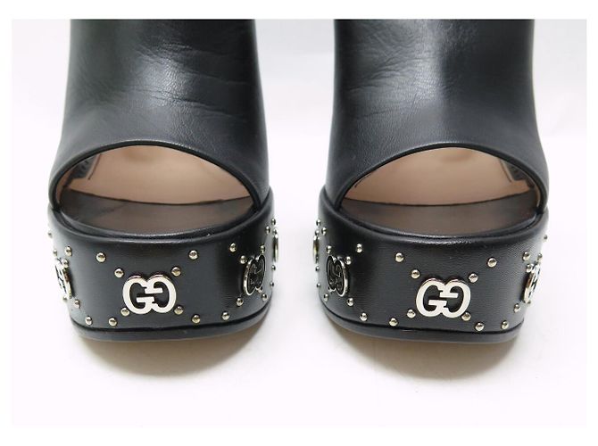 NEU GUCCI MALAGA CLOGS MIT KEILABSATZ 36.5 IT 37.5 FR GG LOGO Schwarz - Ansicht 4