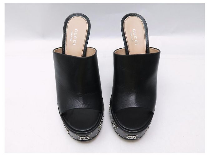 NEU GUCCI MALAGA CLOGS MIT KEILABSATZ 36.5 IT 37.5 FR GG LOGO Schwarz - Ansicht 5