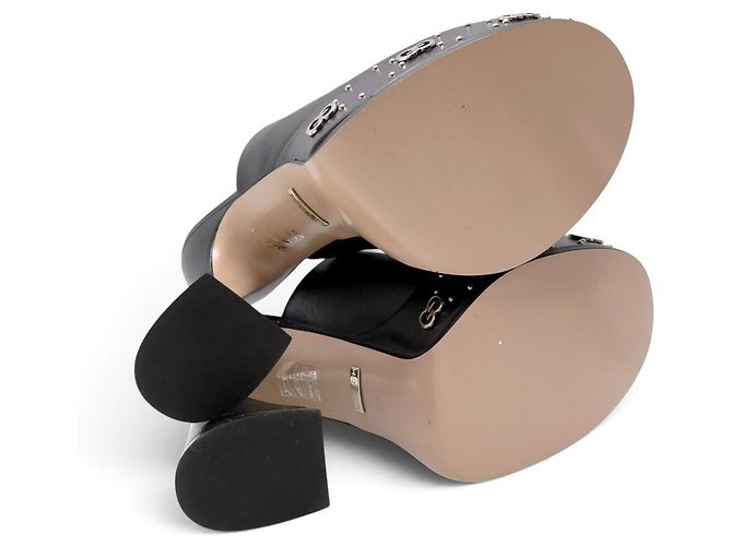 NEU GUCCI MALAGA CLOGS MIT KEILABSATZ 36.5 IT 37.5 FR GG LOGO Schwarz - Ansicht 7