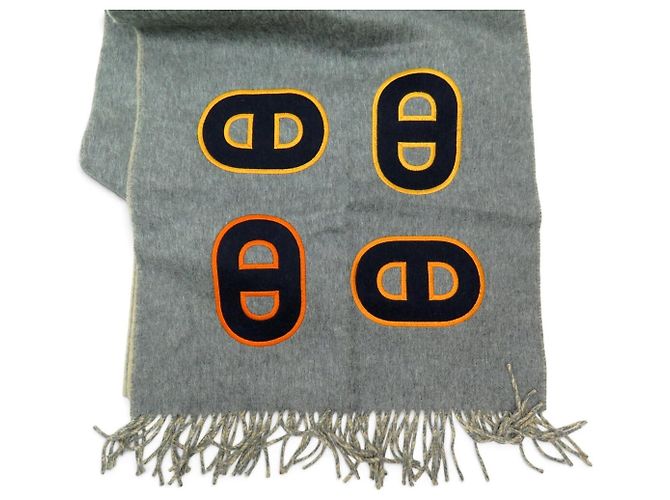 Hermès NUOVA SCIARPA HERMES REVERSIBILE MAILLONS COLORES GRIGIO BEIGE CASHMERE SCARF - vista 4