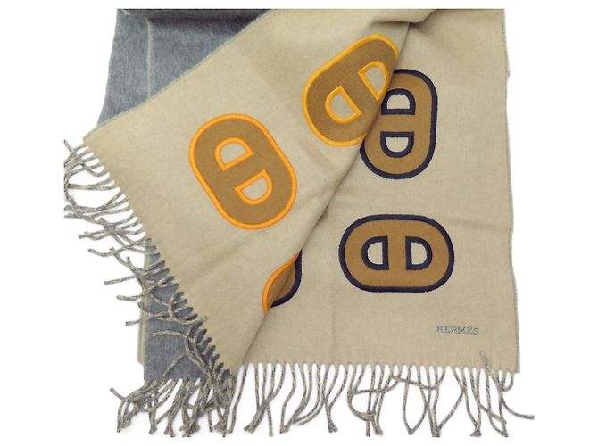 Hermès NUOVA SCIARPA HERMES REVERSIBILE MAILLONS COLORES GRIGIO BEIGE CASHMERE SCARF - vista 5