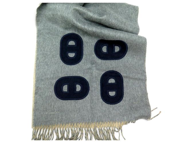 Hermès NUOVA SCIARPA HERMES REVERSIBILE MAILLONS COLORES GRIGIO BEIGE CASHMERE SCARF - vista 6
