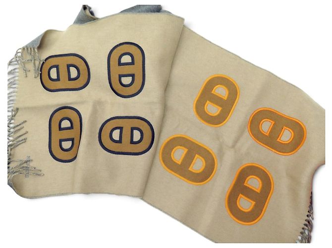 Hermès NUOVA SCIARPA HERMES REVERSIBILE MAILLONS COLORES GRIGIO BEIGE CASHMERE SCARF - vista 7