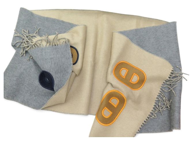 Hermès NUOVA SCIARPA HERMES REVERSIBILE MAILLONS COLORES GRIGIO BEIGE CASHMERE SCARF - vista 8