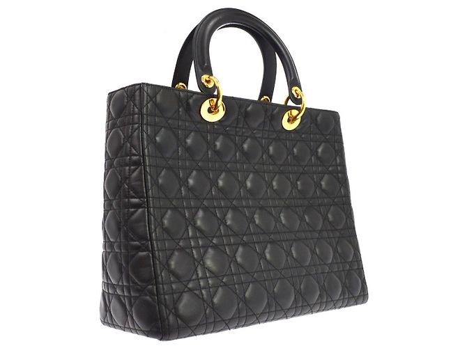 Christian Dior Lady Dior Cannage Quilt Lambskin Large Nero - vista 2