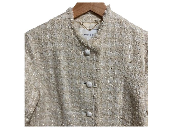 Autre Marque BEIGE MONGE Spangle Tweed Collarless Jacket - view 4