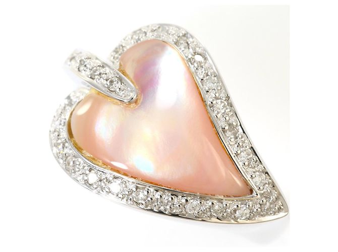 Autre Marque Anel aliança em ouro branco 18K com diamante e concha Dourado - vista 2