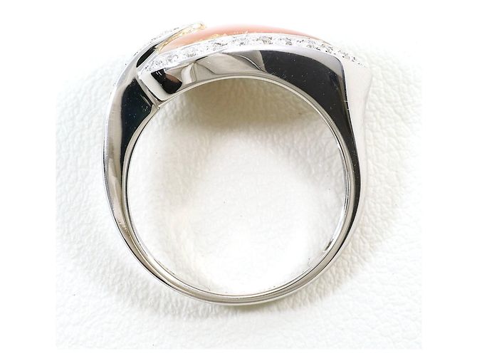 Autre Marque Anel aliança em ouro branco 18K com diamante e concha Dourado - vista 3