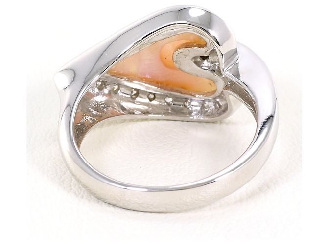 Autre Marque Anel aliança em ouro branco 18K com diamante e concha Dourado - vista 4