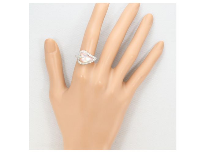 Autre Marque Anel aliança em ouro branco 18K com diamante e concha Dourado - vista 7