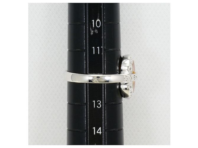 Autre Marque Anel aliança em ouro branco 18K com diamante e concha Dourado - vista 8