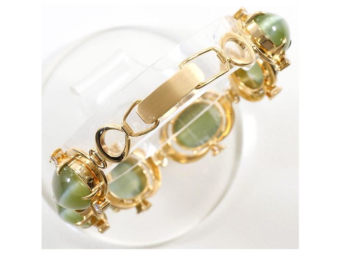Autre Marque Bracciale con charm in oro giallo 10K con occhio di gatto e diamante D'oro - vista 4