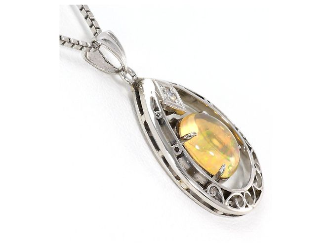 Autre Marque Collana in Platino PT850 con Opale di Fuoco e Diamante - vista 3