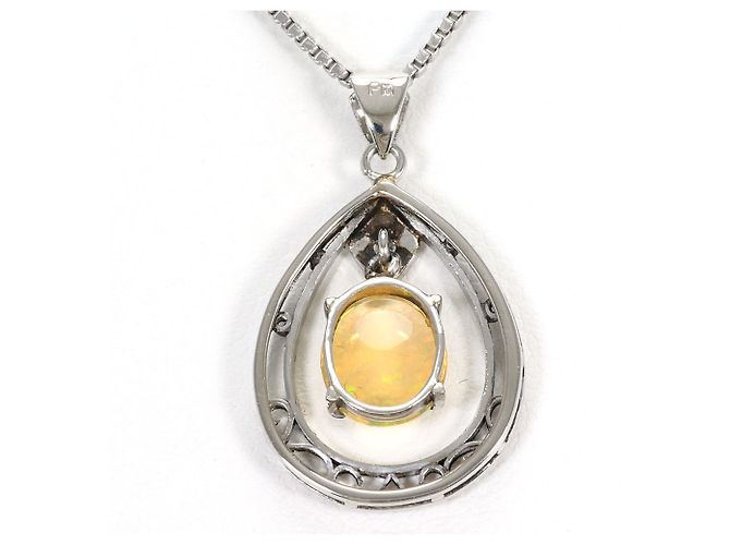 Autre Marque Collana in Platino PT850 con Opale di Fuoco e Diamante - vista 4