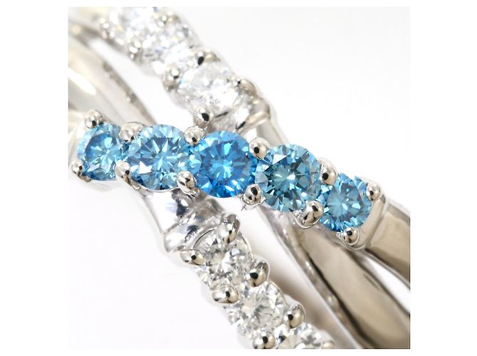 Autre Marque Anello fede in platino e diamanti blu - vista 2