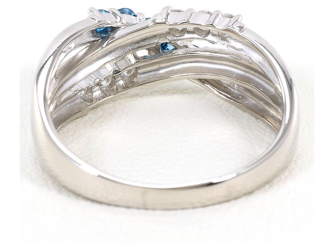 Autre Marque Anello fede in platino e diamanti blu - vista 4
