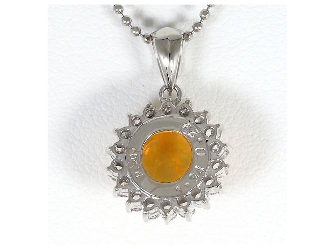 Autre Marque Collana in platino con opale di fuoco e diamanti - vista 4