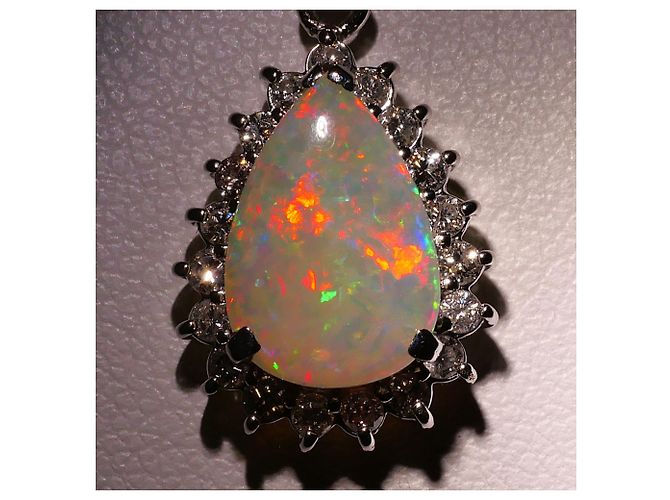 Autre Marque Platin-Halskette mit Opal und Diamanten - Ansicht 2