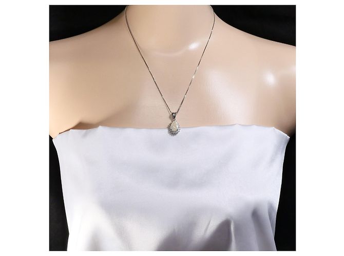 Autre Marque Platin-Halskette mit Opal und Diamanten - Ansicht 8