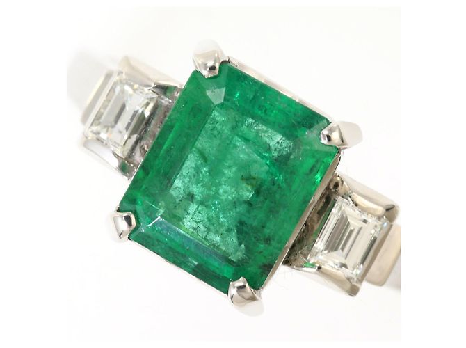 Autre Marque Anel aliança de platina com esmeralda e diamante - vista 2