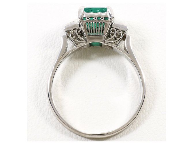 Autre Marque Anel aliança de platina com esmeralda e diamante - vista 3