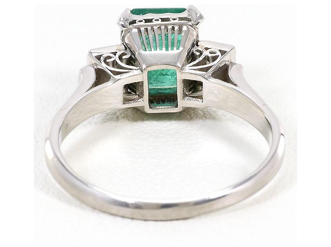 Autre Marque Anel aliança de platina com esmeralda e diamante - vista 4