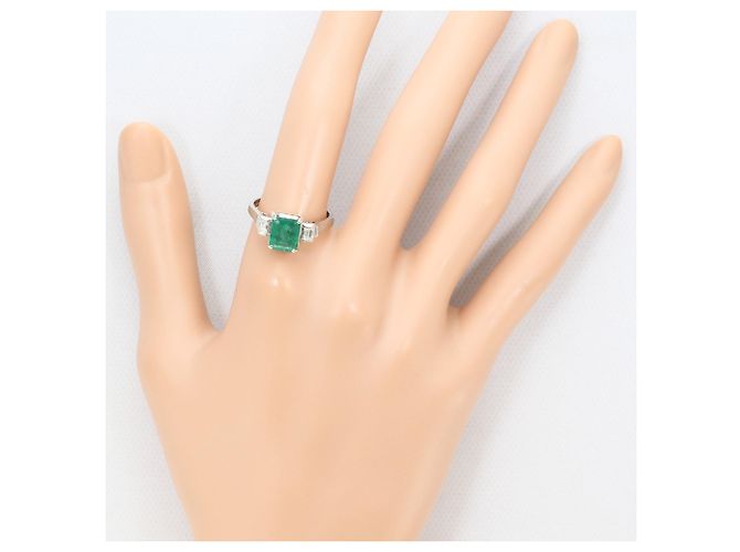 Autre Marque Anel aliança de platina com esmeralda e diamante - vista 6