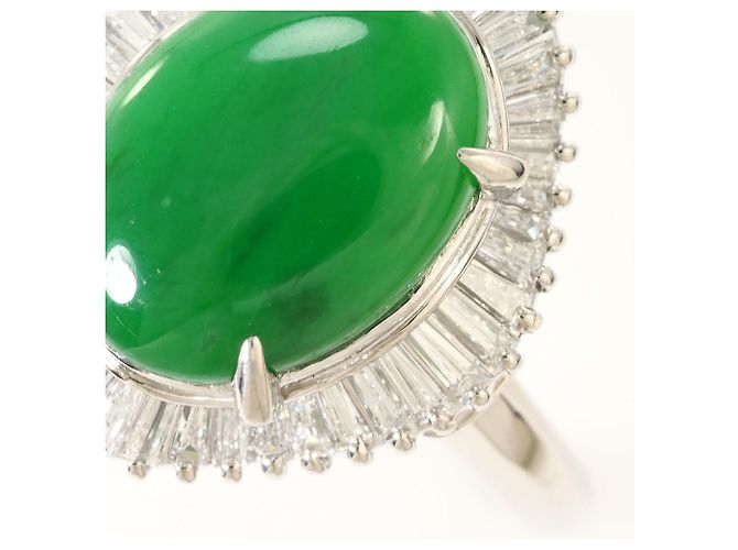Autre Marque Anel Aliança de Platina com Jade e Diamante - vista 2