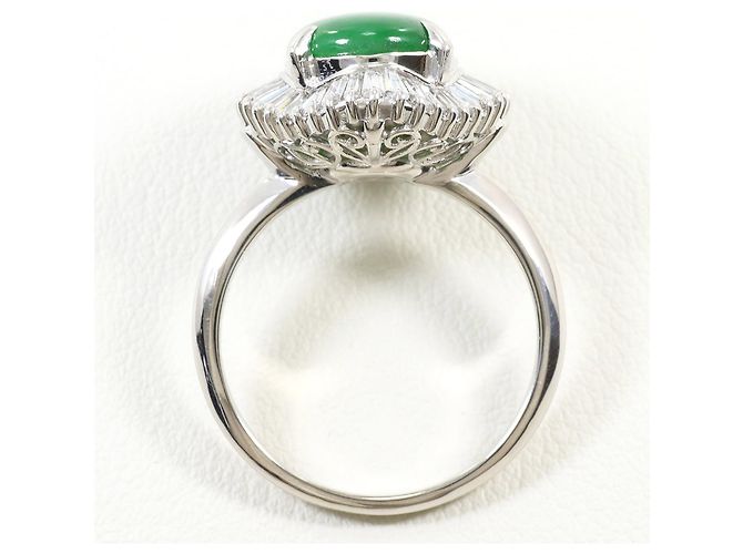 Autre Marque Anel Aliança de Platina com Jade e Diamante - vista 3