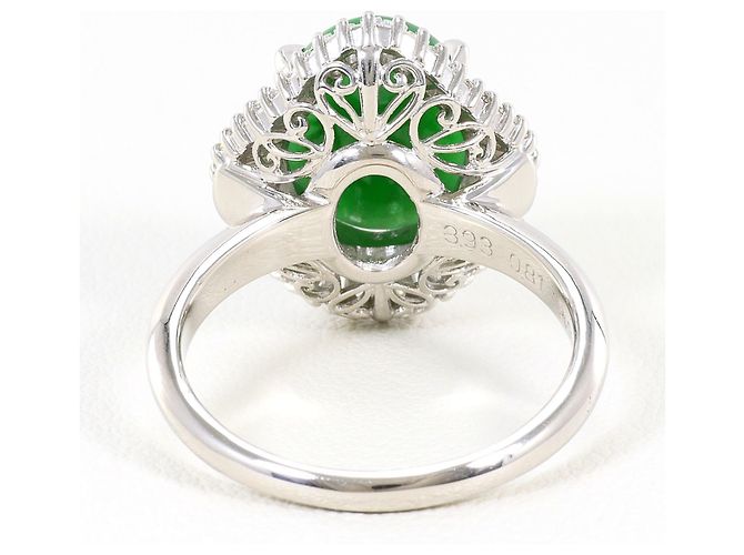 Autre Marque Anel Aliança de Platina com Jade e Diamante - vista 4