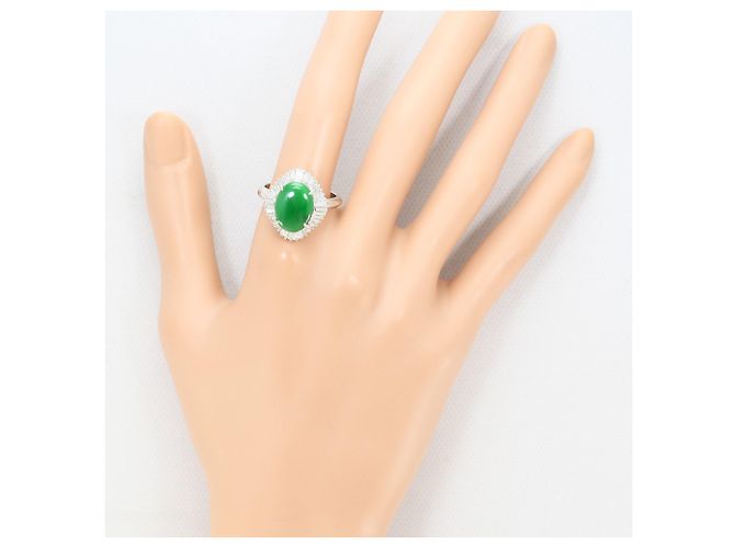 Autre Marque Anel Aliança de Platina com Jade e Diamante - vista 6