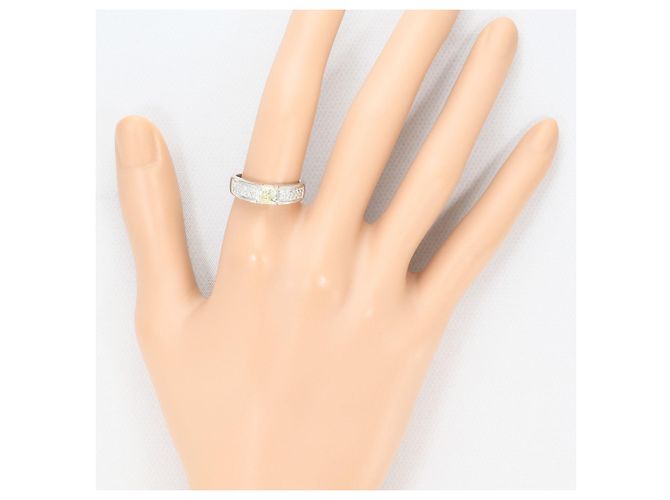 Autre Marque Bague Anneau en Platine avec Diamant Jaune - vue 7