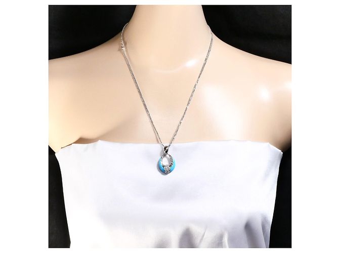 Autre Marque Collar de oro blanco 18K con turquesa y diamante Dorado - vista 6