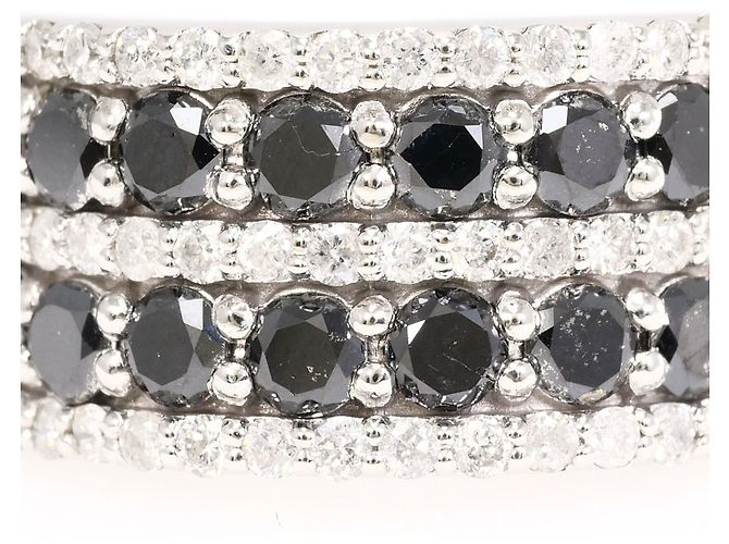 Autre Marque Anello fede in oro bianco 14K con diamante nero D'oro - vista 2
