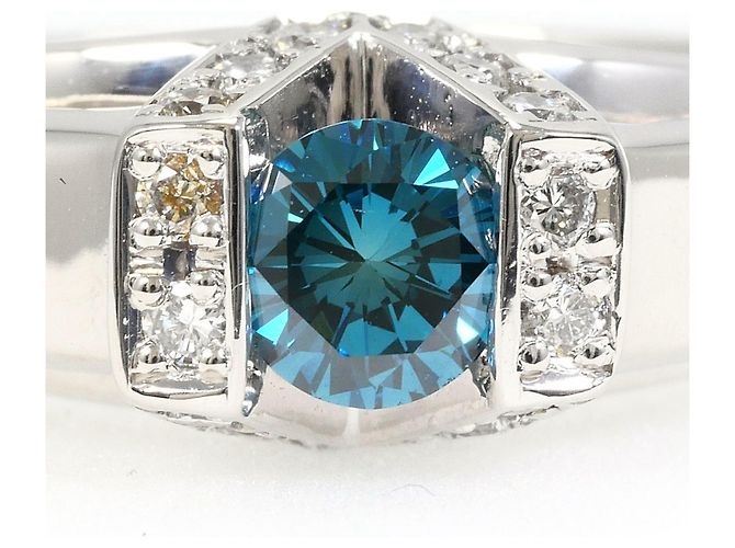 Autre Marque PT900 Platin-Bandring mit blauem Diamanten - Ansicht 2