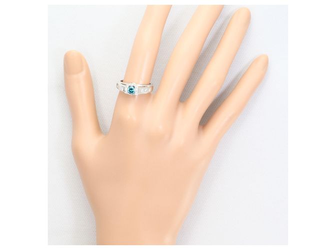 Autre Marque PT900 Platin-Bandring mit blauem Diamanten - Ansicht 7