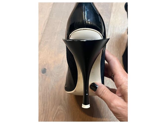 Stivaletti Fendi in denim e vernice nera peep-toe Nero Blu scuro - vista 4