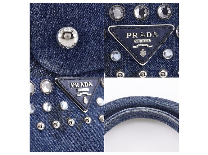 Prada Canapa Convertible Denim Medium con adornos de strass Azul - vista 7