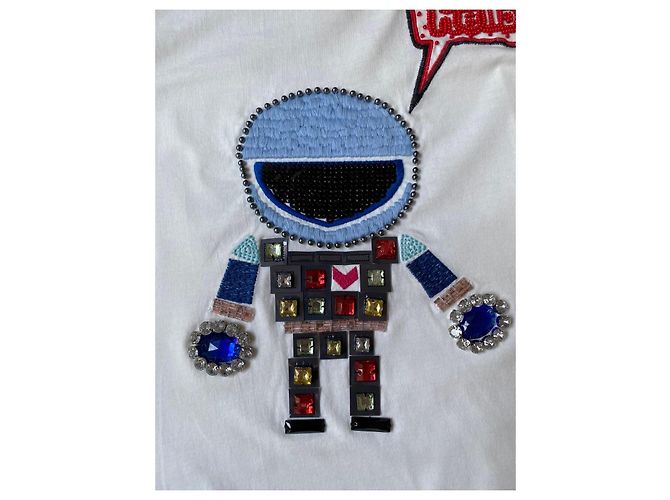 Autre Marque MAX&Co. T-shirt de algodão branco com aplicação de robô Vermelho Azul Multicor - vista 3