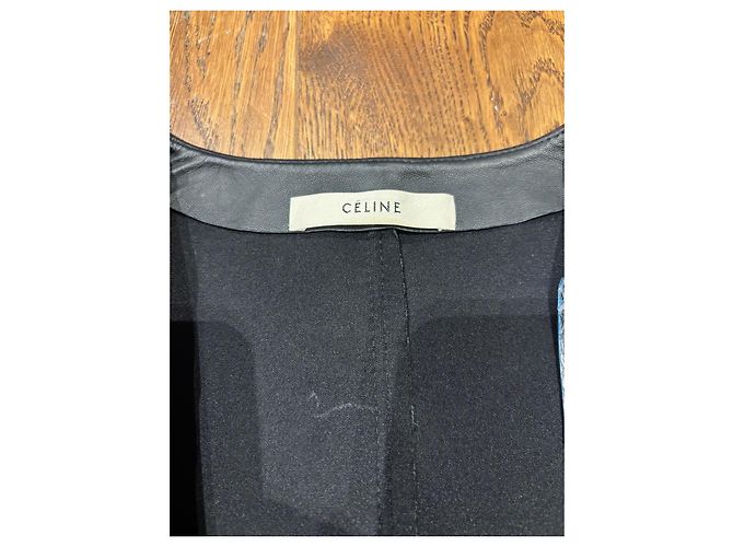 Céline Celine Chaqueta Biker de Cuero Borgoña con Detalle de Pitón Azul Burdeos - vista 3