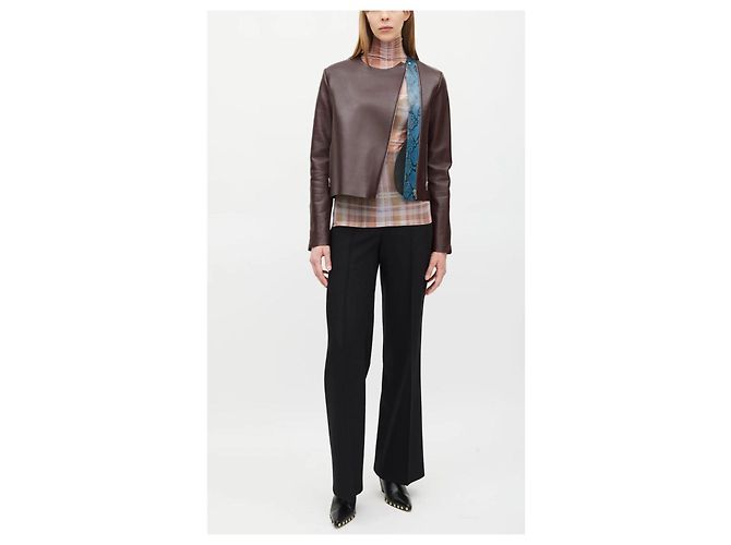 Céline Celine Chaqueta Biker de Cuero Borgoña con Detalle de Pitón Azul Burdeos - vista 7