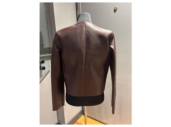 Céline Celine Chaqueta Biker de Cuero Borgoña con Detalle de Pitón Azul Burdeos - vista 8